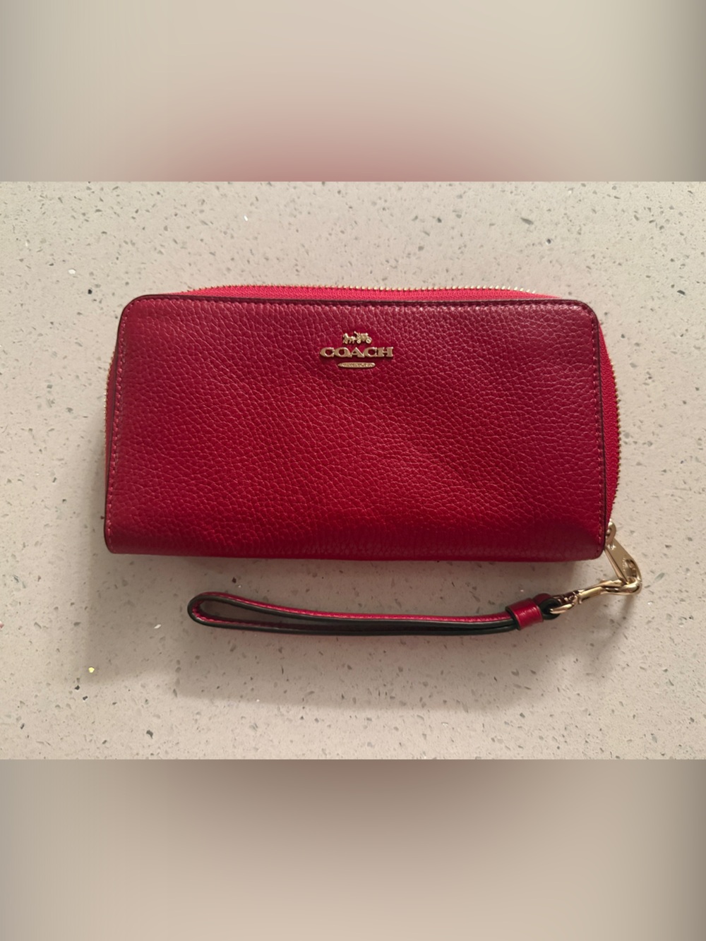 Coach Red Pebbled Leather Zip Wristlet